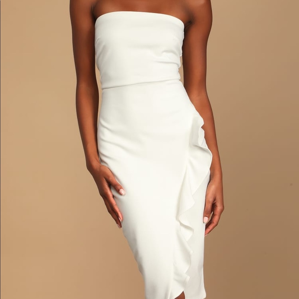 Bridal shower White ruffled strapless dress from Lulus